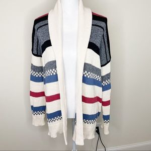 AEO Color Block Striped Knit Open Cardigan Sweater L